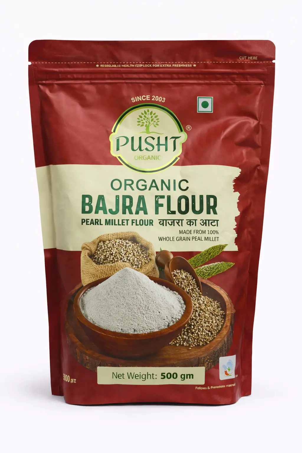 Pusht Organic Bajra Flour (Pearl Millet) - 500 gm